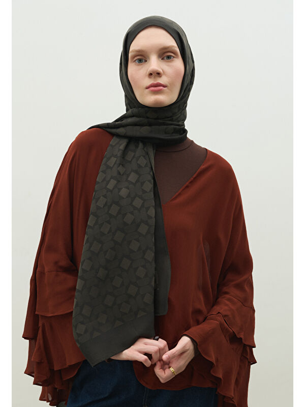 Fresh Scarfs OSLO PAMUK FLOŞ JAKARLI ŞAL KÖMÜR