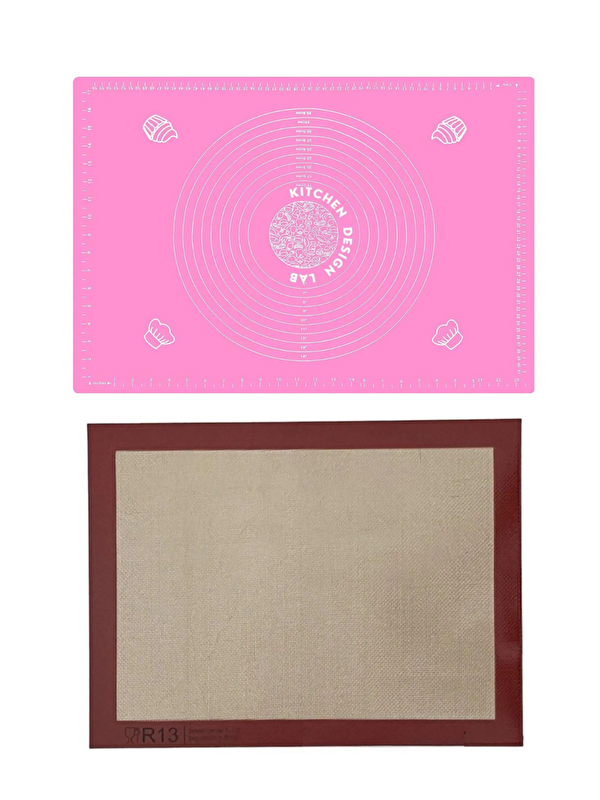 Kitchen Design Lab Isıya Dayanıklı Hamur Pişirme Altlığı Silpat ve Ölçülü Hamur Açma Matı 45x65 cm Pembe