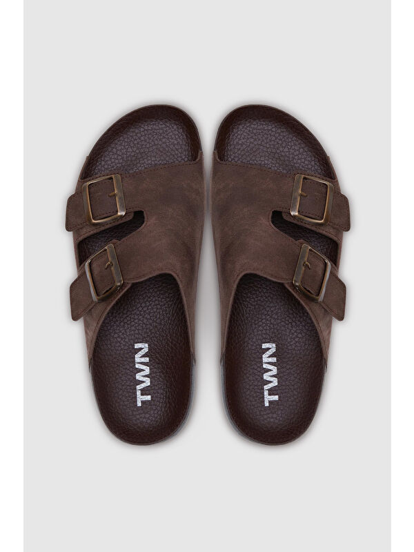 Twn Kahverengi Çift Tokalı Terlik - Görsel 3