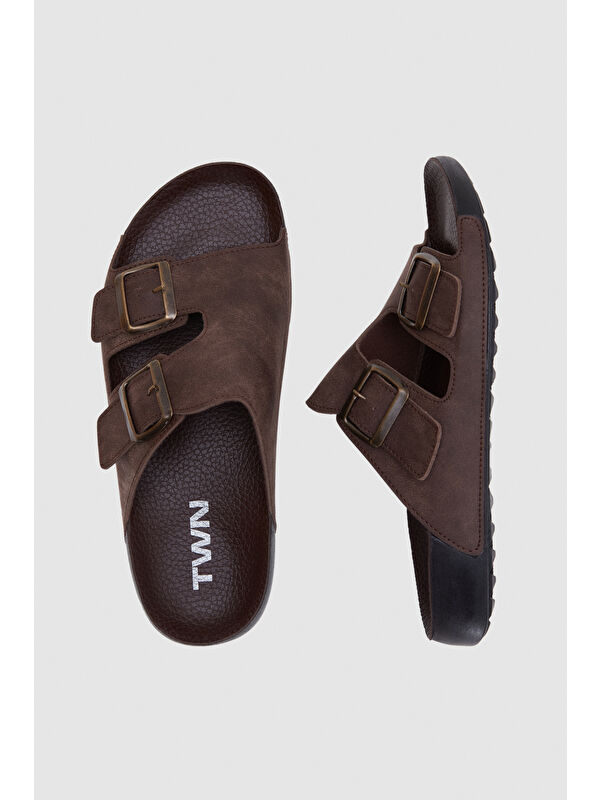 Twn Kahverengi Çift Tokalı Terlik - Görsel 4