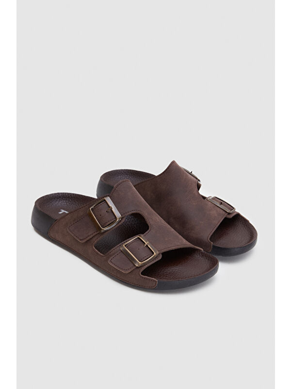 Twn Kahverengi Çift Tokalı Terlik - Görsel 5