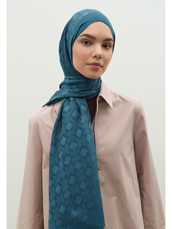 Fresh Scarfs OSLO PAMUK FLOŞ JAKARLI ŞAL Jean MAVİ