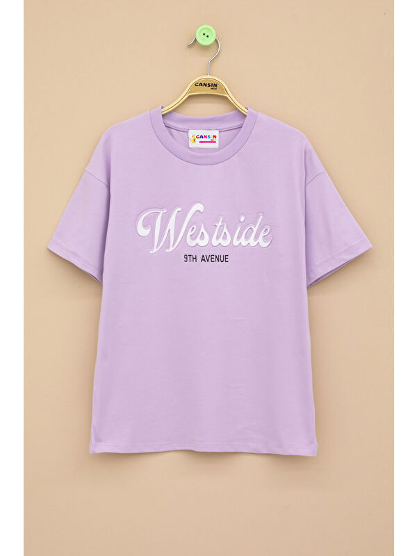 Cansın Mini Lila West Side Kabartmalı Yazılı Kız Çocuk Bisiklet Yaka Tişört 20975