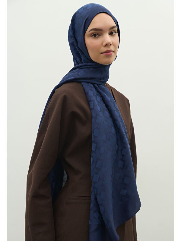 Fresh Scarfs OSLO PAMUK FLOŞ JAKARLI ŞAL GECE MAVİSİ