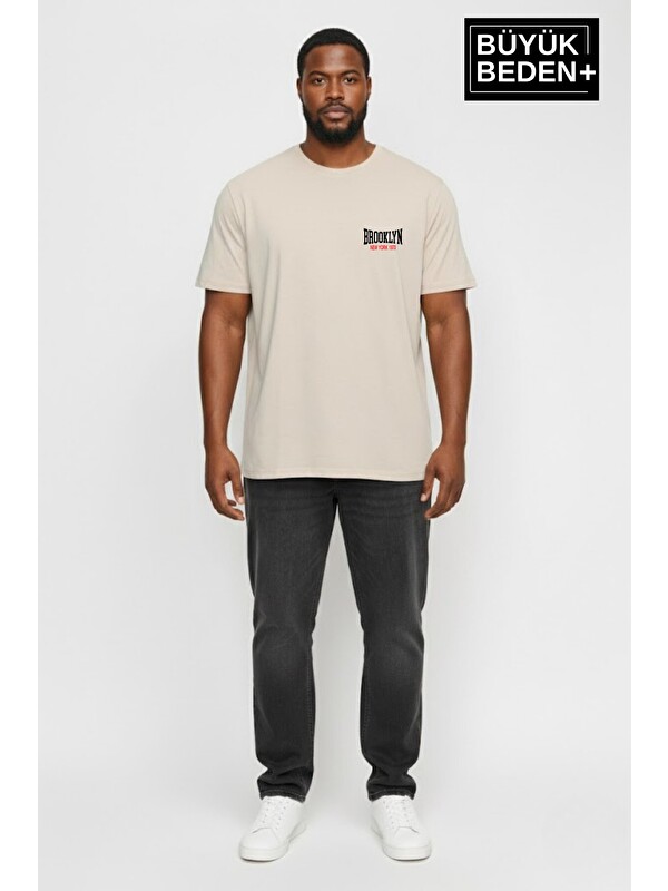 Süperlife Erkek Büyük Beden Brooklyn 1970 Baskılı 3xl-6xl Bisiklet Yaka Tshırt SPR26BTS510-03