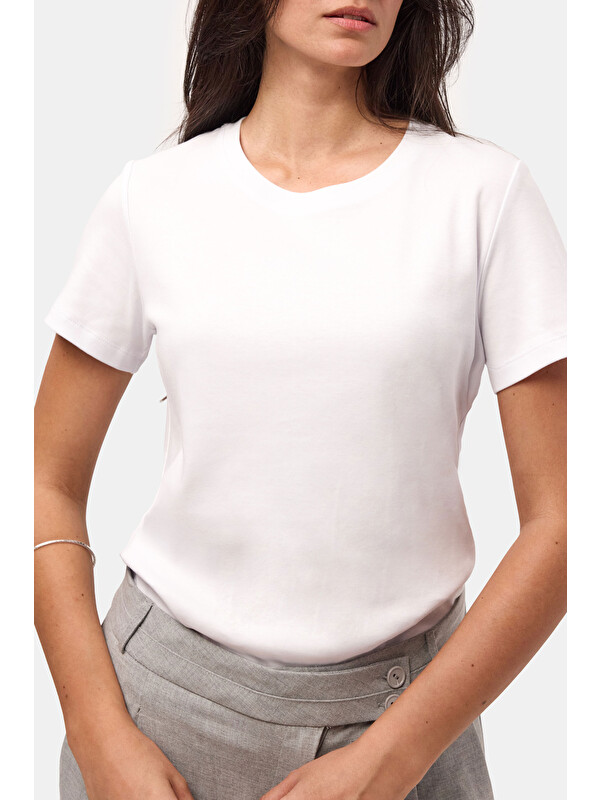 It's Basic Kadın Beyaz s6-2 Bisiklet Yaka Organik Pamuk T-Shirt