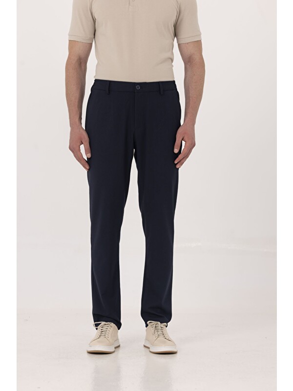 Sabri Özel Lacivert Yanı Lastikli Köprülü Kemerli Slim Fit Jogger Pantolon