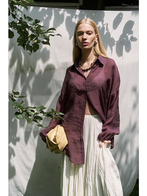 Bohemai Lyra Oversize Bordo Gömlek