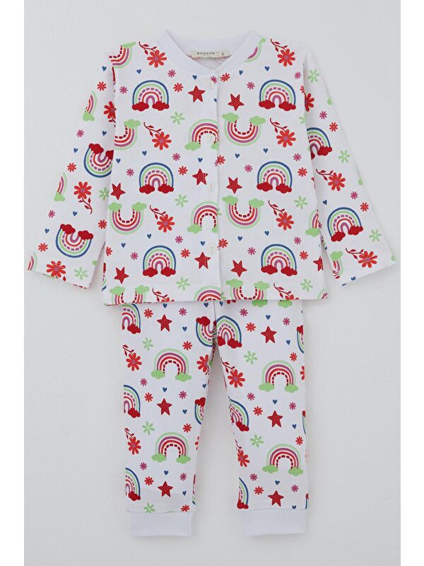 Breeze Kız Bebek Pijama Takımı Masalı Çiçek Desenli Beyaz (4 Ay-1 Yaş)