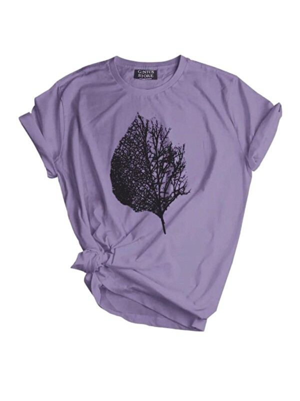 Genius Store Unisex Baskılı Outdoor Sport Spor Tişört (Yaprak Lila)