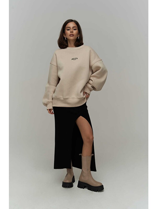 Mai Collection Fear Less Bej Unisex Oversize Sweatshirt
