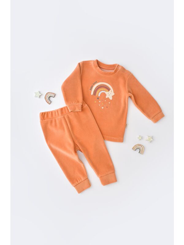 Magu Unisex Bebek Organik Kadife Desenli Alt-Üst Takım - Sweatshirt Pantolon