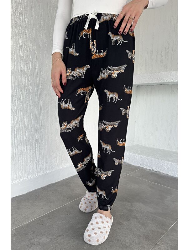 Gülseli Desenli Bel Lastikli Pijama Altı