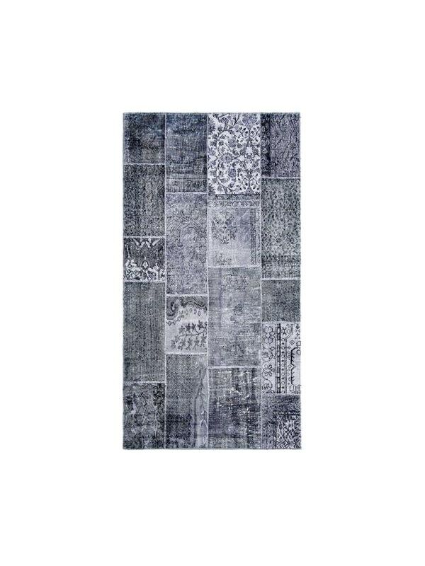 Nuvomon Kadife Patchwork Halı - Gri - 80x150 cm