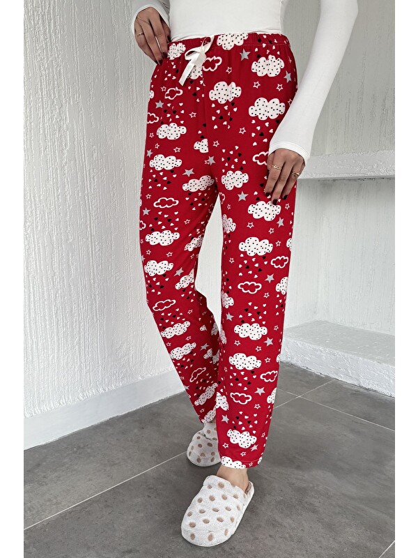 Gülseli Baskılı Bel Lastikli Pijama Altı