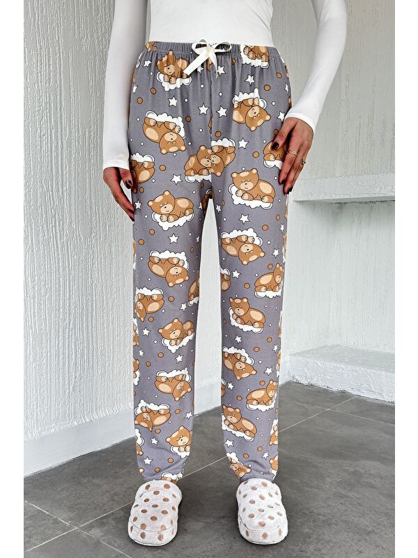 Gülseli Baskılı Bel Lastikli Pijama Altı