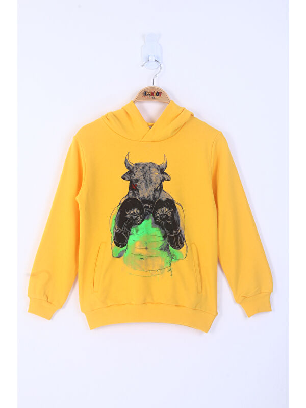 Toontoykids Erkek Çocuk Boks Eldivenli Boğa Baskılı Sweatshirt