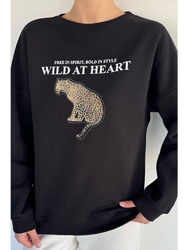 Gülseli Kadın Bisiklet Yaka Baskılı Şardonlu Sweatshirt