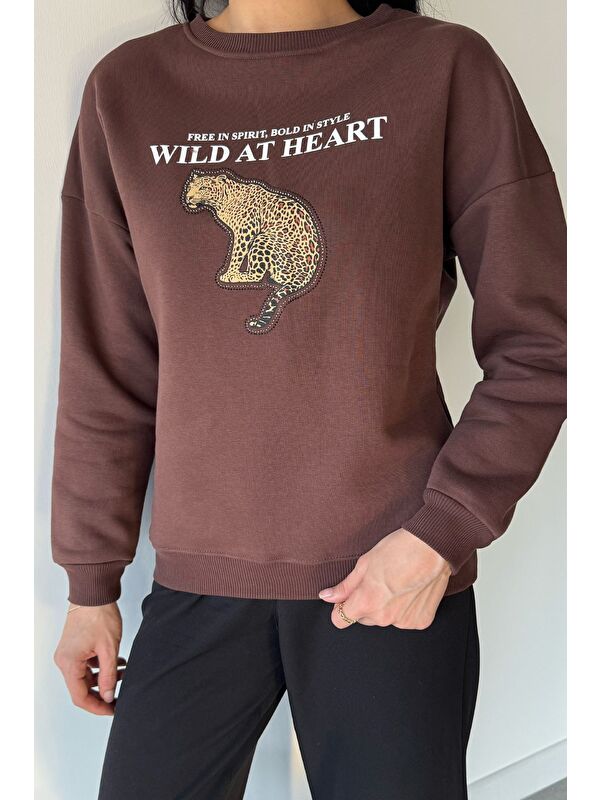 Gülseli Kadın Bisiklet Yaka Baskılı Şardonlu Sweatshirt