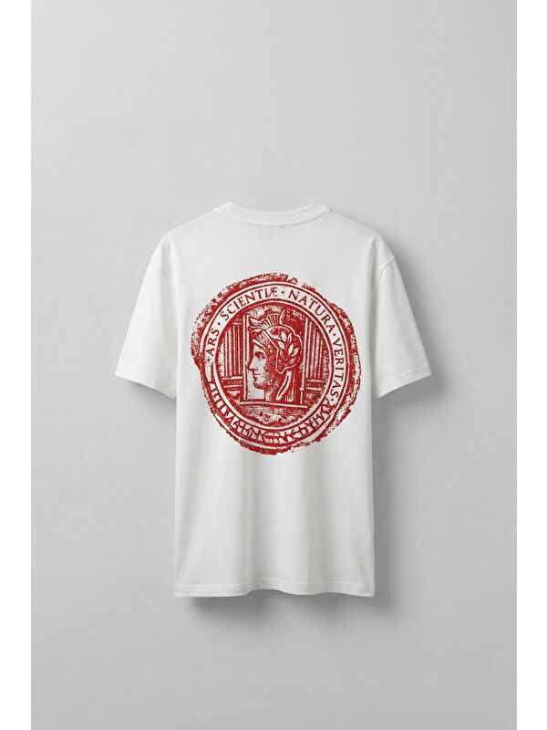 Abluka Online Erkek Oversize Antik Mühür Kabartmalı Baskılı T-Shirt Beyaz
