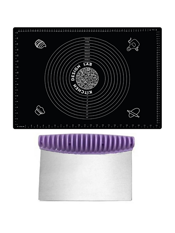 Kitchen Design Lab 2'li Set Siyah 45x65 Cm Silikon Hamur Açma Matı Ve Çelik Spatula Hamur Kesici