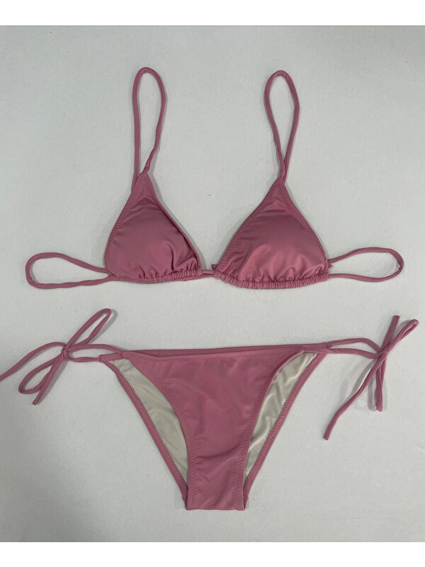Hazelin Kadın Gül Kurusu Boyundan İp Bağlamalı Üçgen Bikini Takımı HZL25S-LC5005