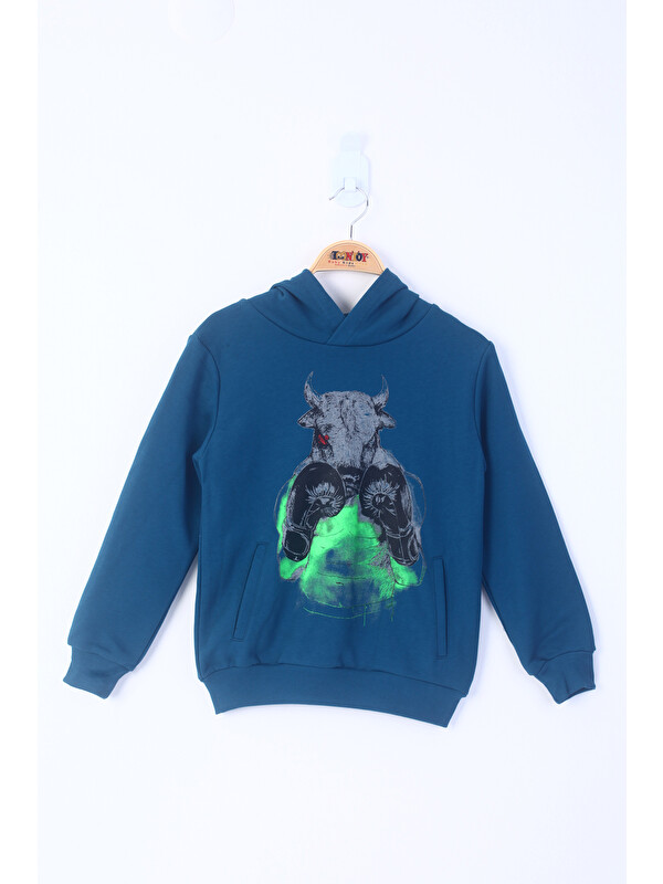 Toontoykids Erkek Çocuk Boks Eldivenli Boğa Baskılı Sweatshirt