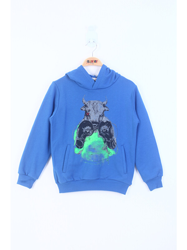 Toontoykids Erkek Çocuk Boks Eldivenli Boğa Baskılı Sweatshirt