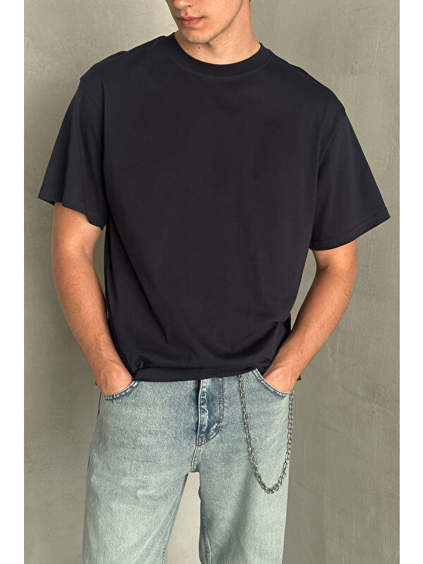 HYMAN Erkek %100 Pamuk Oversize Basic T-shirt