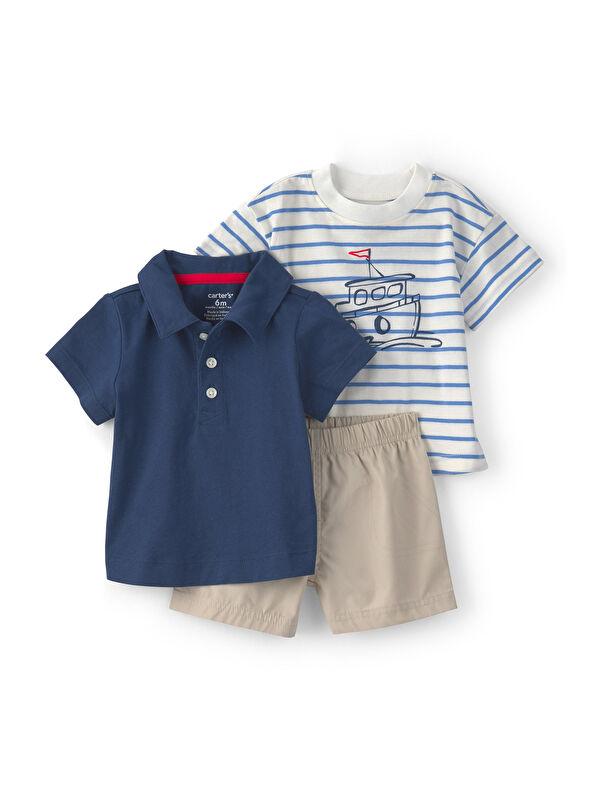 Carter's Erkek Bebek Body Şort Set 3 Ay-24 Ay Mavi