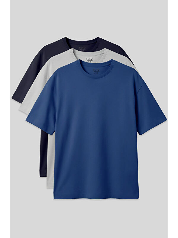 Air Jones Oversize Fit Basic 3lü Paket Lacivert-Taş-Parlament Erkek T-Shirt - 88353