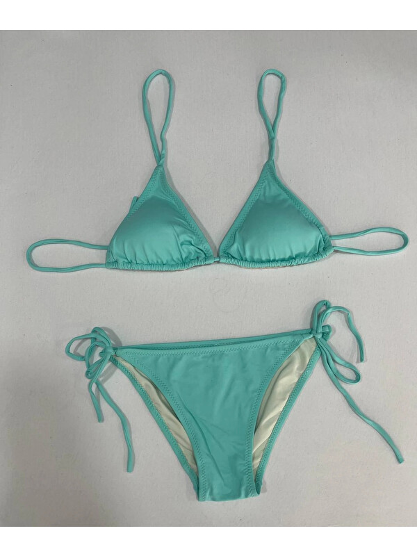 Hazelin Kadın Su Yeşili Boyundan İp Bağlamalı Üçgen Bikini Takımı HZL25S-LC5005