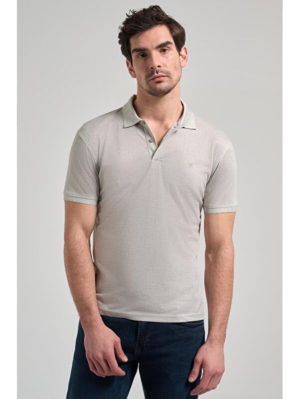 İMZA Açık Yeşil Kısa Kol Baskılı Pike Polo Yaka Cepsiz Esnek Casual Slim Fit Tişört 1011250151
