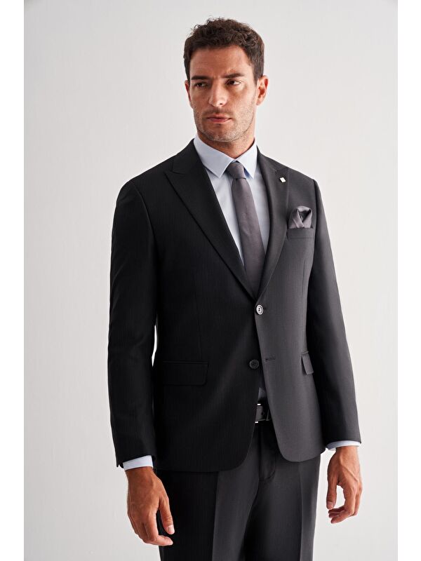 İMZA Siyah Kırlangıç Yaka Tam Astar 6 Drop Slim Fit Esnek Takım Elbise 1001255156