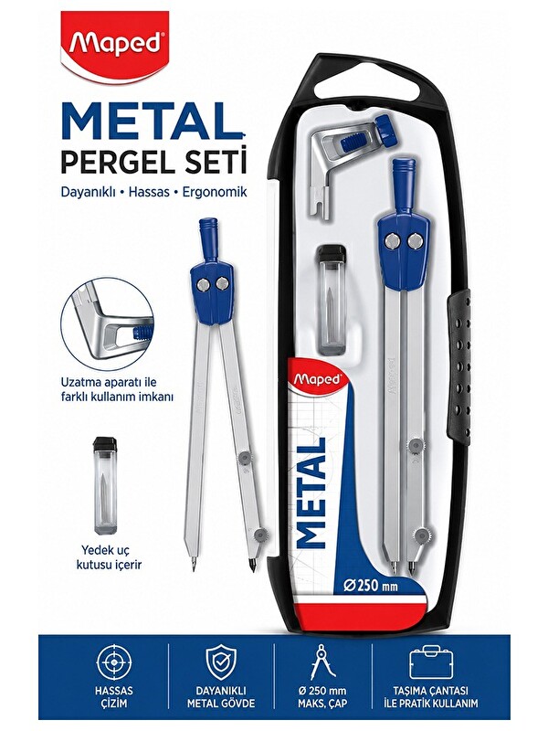 Maped Metal Pergel Seti 3 Parça 1 197512 250mm Metal Pergel Çizim Proje Matematik Geometri Mimar Müh