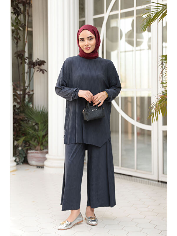 Locco Moda Kadın Kabarık Kumaş Takım Antrasit