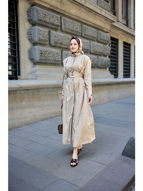 Locco Moda Kadın Pelerinli Elbise Krem
