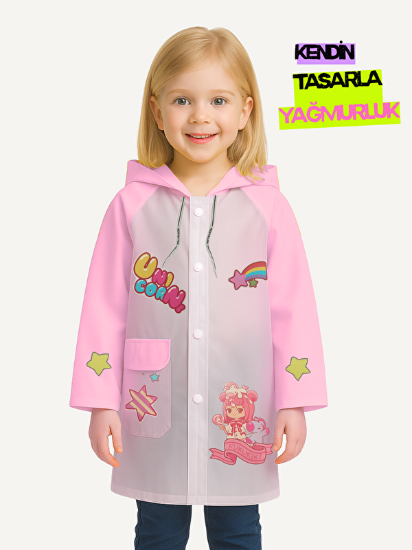 Casabony Pembe Kendin Tasarla Kız Çocuk Yağmurluk