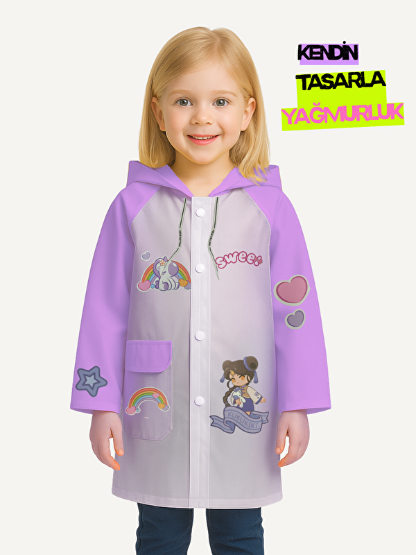 Casabony Lila Kendin Tasarla Kız Çocuk Yağmurluk