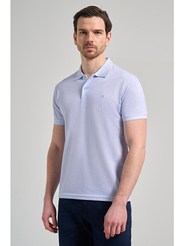 İMZA Koyu Mavi Kısa Kol Baskılı Pike Polo Yaka Cepsiz Esnek Casual Slim Fit Tişört 1011250151