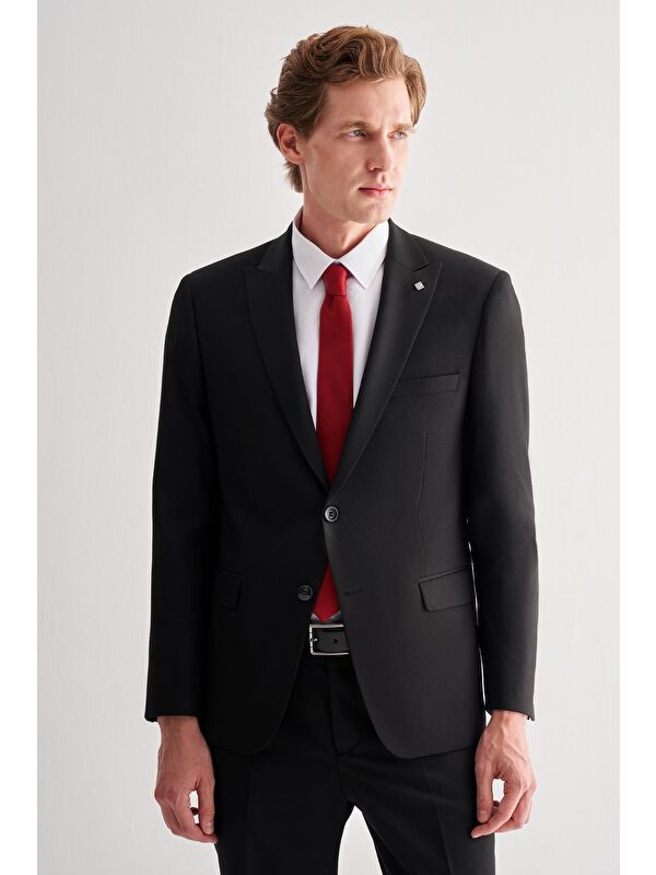 İMZA Siyah Kılıç Yaka Tam Astar 6 Drop Slim Fit Takım Elbise 1001255157