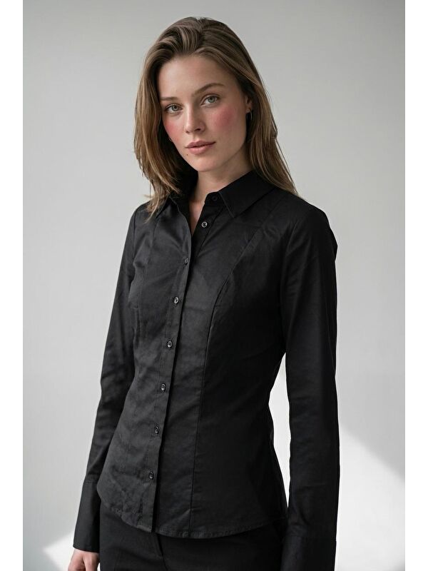 Madmext Siyah Vücuda Oturan Slim Fit Kadın Gömlek Mg2659