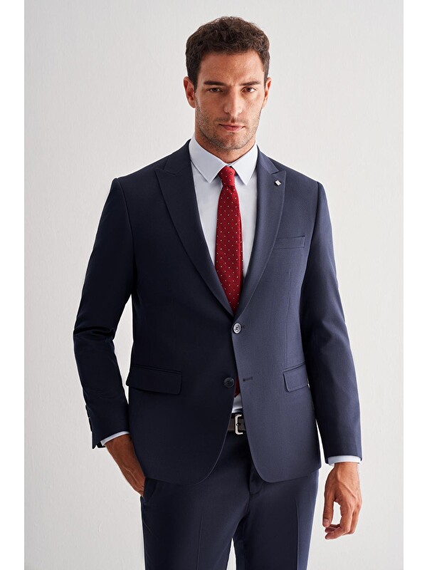 İMZA Lacivert Kılıç Yaka Tam Astar 6 Drop Slim Fit Takım Elbise 1001255157