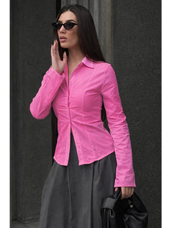 Madmext Pembe Vücuda Oturan Slim Fit Kadın Gömlek Mg2659
