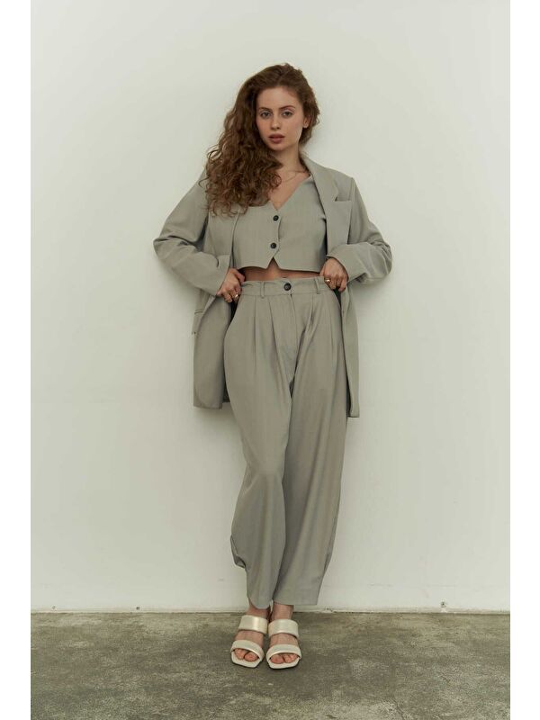 Mai Collection Polly Gri Üçlü Ceket Takım