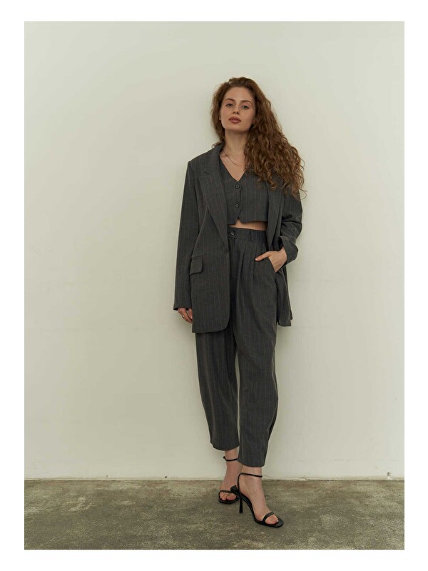 Mai Collection Polly Antrasit Üçlü Ceket Takım