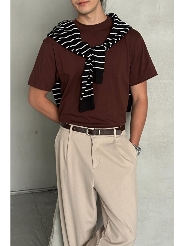 HYMAN Erkek %100 Pamuk Oversize Basic T-shirt