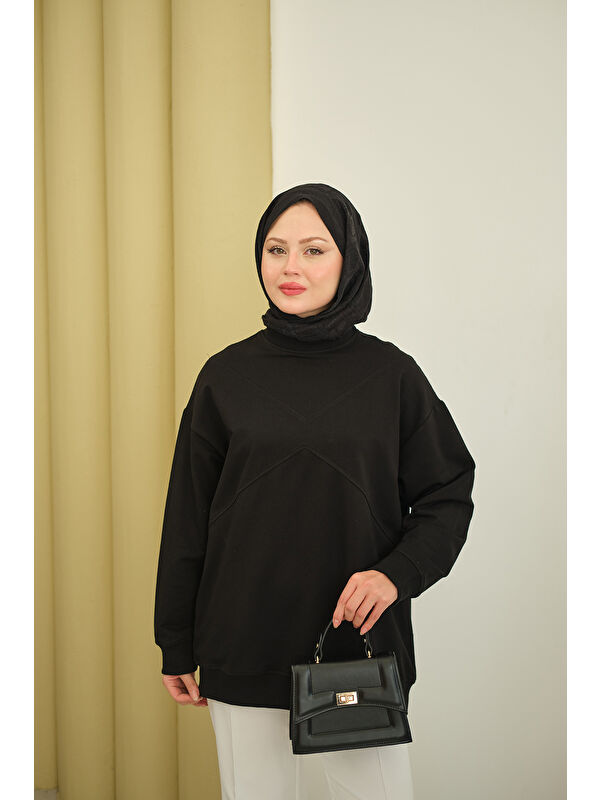 Locco Moda Kadın Dikiş Detay Tunik Siyah