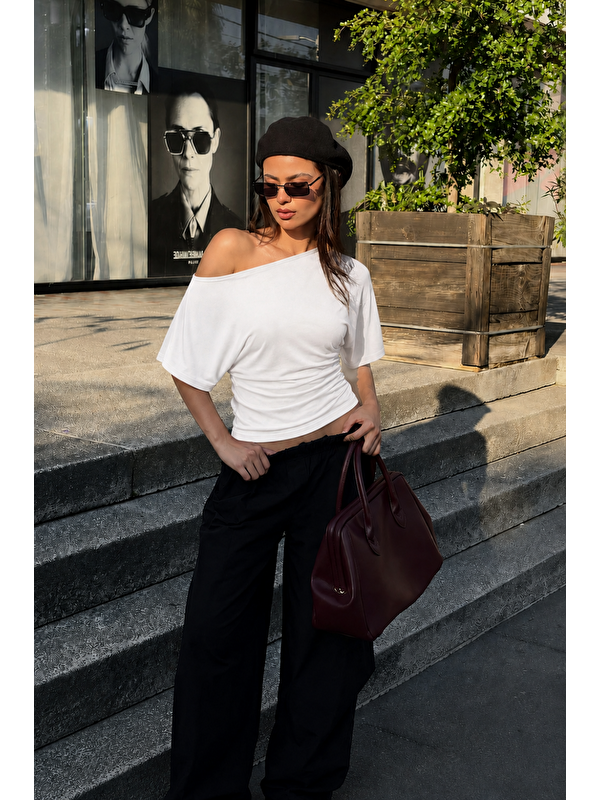 COMBINE Kadın Günlük Casual Dar Beyaz Crop Bluz