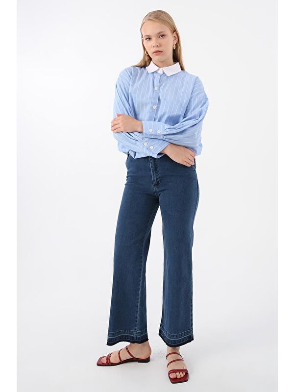 ALLDAY Mavi-Büyük Beden Pamuklu Elastanlı Wide Leg Denim Pantolon